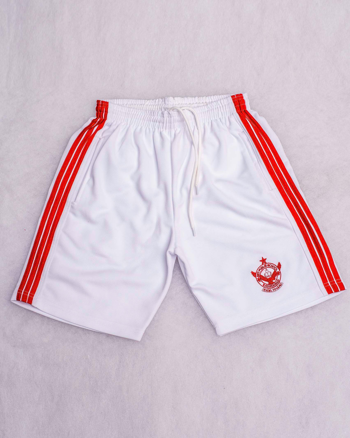 white & red shorts